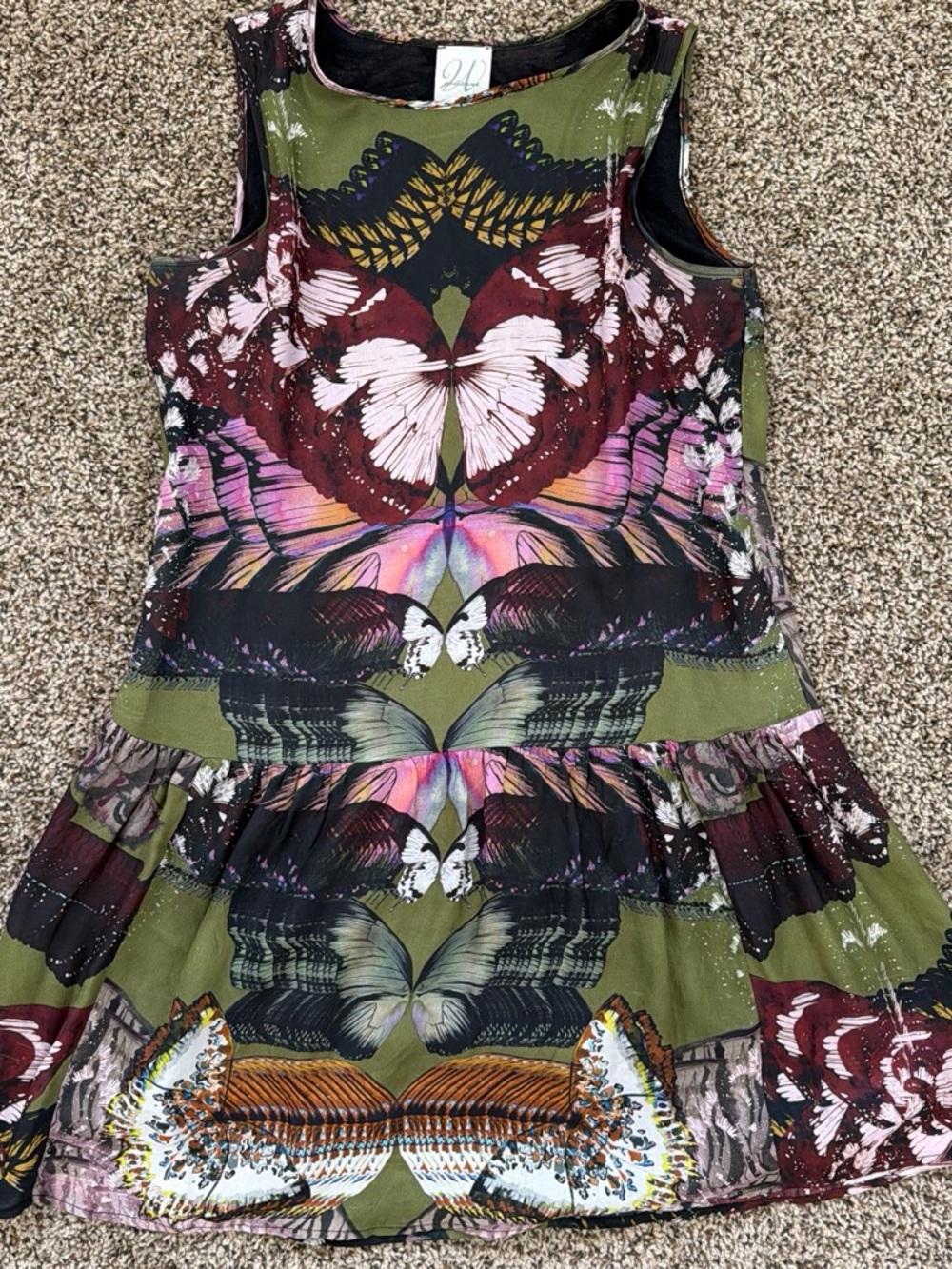 Julienne W Olive, Pink & Burgundy Butterfly Print Tank Dress
